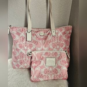 Coach Pink Signature Tote with Matching Pouch
